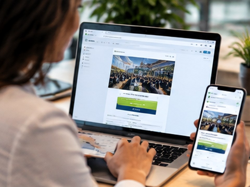 Event communications and email campaign on a screen