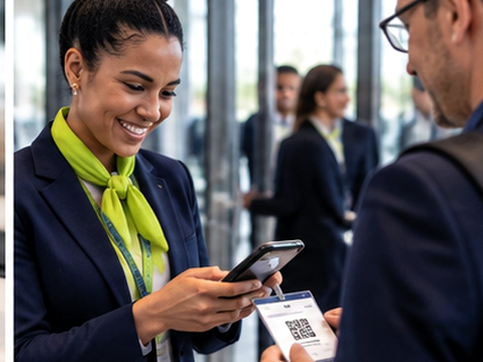Event staff scanning an attendee QR code at check-in